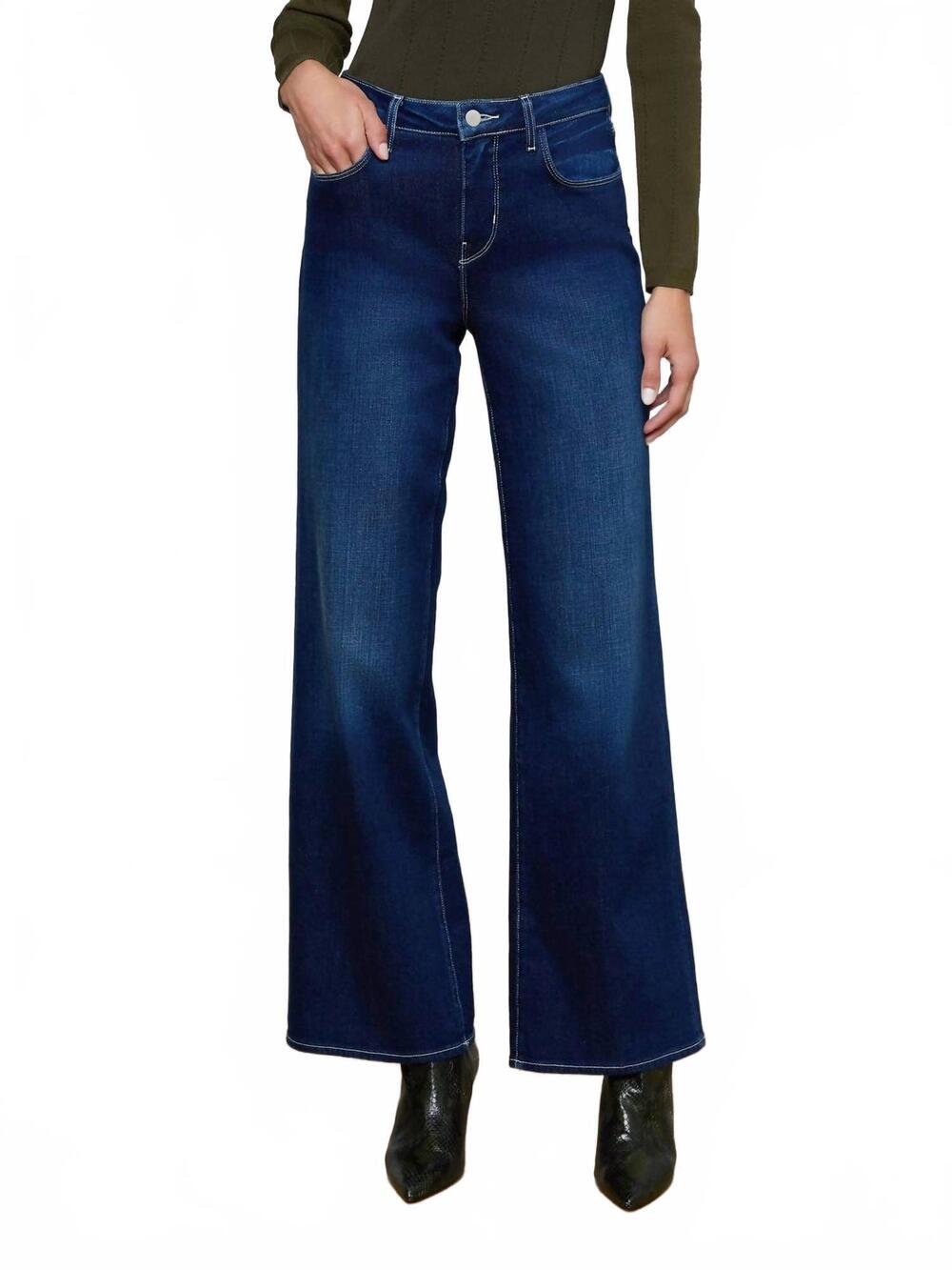 NEW L'AGENCE women's alicent high rise sneaker jean in blue